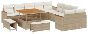 Conjunto de Sofá de Jardim vidaXL de 13 Peças com Almofadas Bege Poli
