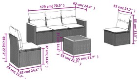 6 pcs conjunto sofás de jardim com almofadões vime cinzento