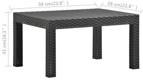 2 pcs conjunto lounge de jardim com almofadão vime PP antracite