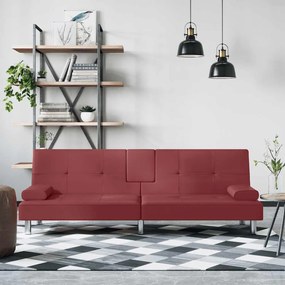 vidaXL Sofá-cama com suporte p/ copos couro artificial vermelho tinto