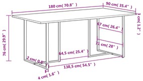 Mesa de jantar 180 cm madeira recuperada maciça