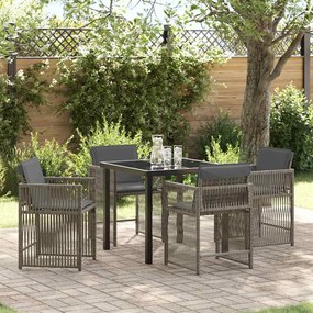 vidaXL Conjunto de Jantar de Jardim de 5 Peças com Almofadas Cinza Vime PE
