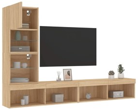 vidaXL 4pcs móveis parede p/ TV c/ LEDs deriv. madeira carvalho sonoma