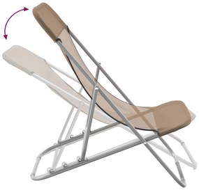 Cadeiras praia dobráveis 2pcs textilene/aço cinza-acastanhado