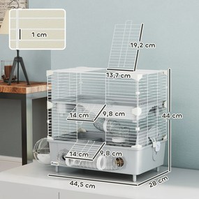 Gaiola para hamster de 2 andares com roda de corrida e banheira de areia para hamster anão 44,5 x 28 x 44 cm cinzenta