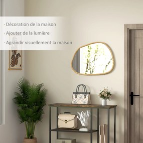 Espelho de parede decorativo com forma orgânica e moldura de madeira horizontal ou vertical, 80 x 60 cm, natural