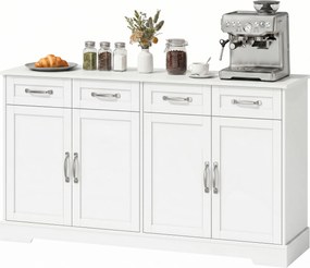 Móvel de Cozinha Shaker, 140 x 38 x 80 cm, 4 Gavetas e 4 Portas, Branco