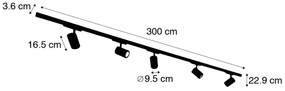 Sistema de trilhos de iluminação moderno trifásico com 5 focos pretos com LED direito - 3-Phase Ruler Moderno