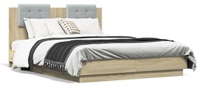 vidaXL Estrutura cama c/ cabeceira/luzes LED 140x190cm carvalho sonoma