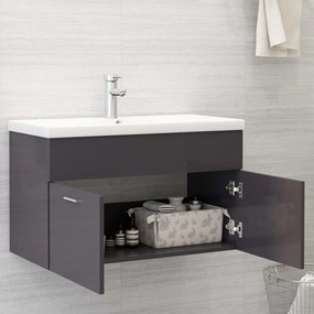 Armário lavatório 80x38,5x46cm contraplacado cinzento brilhante