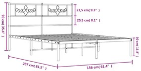 Estrutura de cama em metal com cabeceira 150x200 cm preto