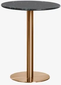 Mesa De Bar Redonda Em Pedra Natural Xiren Ø60 Cm & Mármore Verde Big Flower - Ouro Rosa Escovado - Sklum