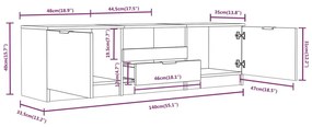 Móvel de TV 140x35x40 cm derivados de madeira cinzento sonoma