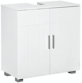 kleankin Armário para Lavatório de Apoio Duplo Branco com 2 Portas e Prateleira Ajustável 60x30x60cm Design Contemporâneo | Aosom Portugal