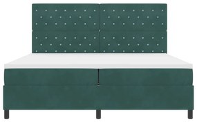 Cama Box Spring vidaXL com Colchão e LED Verde Escuro 200x200 cm Velud