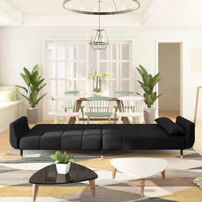 Sofá-cama 2 lugares com duas almofadas veludo preto