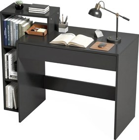 Secretária com arrumação 100 x 40 x 90 cm, secretária para computador com 3 prateleiras e uma gaveta, preta