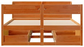 Cama sem colchão 140x200 cm madeira pinho maciça castanho-mel
