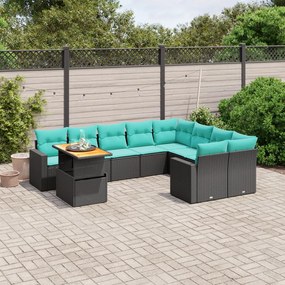 vidaXL 10 pcs conjunto de sofás p/ jardim c/ almofadões vime PE preto