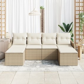 Conjunto de Sofá de Jardim de 6 Peças vidaXL com Almofadas Bege Rattan