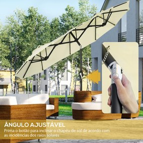 Outsunny Chapéu de Sol Duplo 285x147x227cm Chapéu de Sol de Jardim com Inclinação de 45° Manivela Estrutura de Aço para Pátio Varanda Piscina Bege