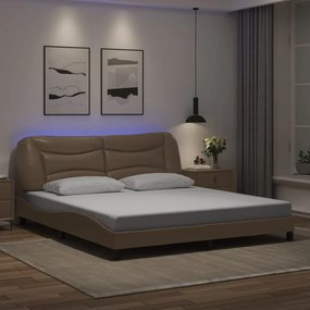 Estrutura cama c/ luzes LED 180x200 cm couro artif. cappuccino