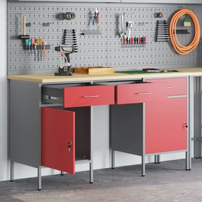 vidaXL Armário de Trabalho com gaveta 3 pcs Vermelho 150 x 55 x 85 cm