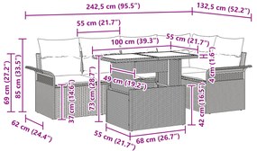 Conjunto de Sofás de Jardim vidaXL 6 Peças com Almofadas Rattan Poliés