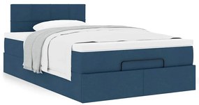 Estrutura de cama otomana com colchão 120x200 cm tecido azul