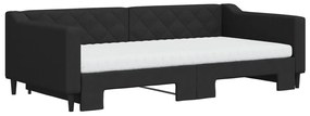 Sofá-cama com gavetão e colchões 100x200 cm tecido preto