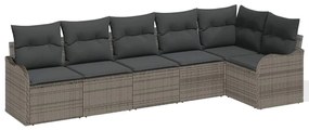 Conjunto de Sofás de Jardim de 6 Peças com Almofadas Cinzas de Rattan