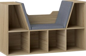 HOMCOM Estante para Livros com Banco Integrado e 6 Cubos Estante Infantil com Assento 102x30x61 cm Madeira e Cinzento | Aosom Portugal