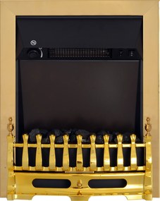 HOMCOM Lareira Elétrica Efeito de Chama Termóstato 1000W/2000W Preto e Dourado 48,2x18,5x59,2 cm | Aosom Portugal