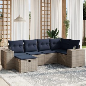 vidaXL 6 pcs conjunto sofás p/ jardim c/ almofadões vime PE cinzento