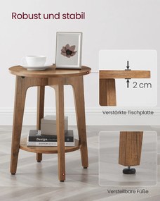 Mesa de apoio com prateleira inferior em estilo moderno 40 cm de diâmetro, 50 cm de altura castanha