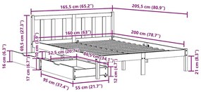 Cama sem colchão 160x200 cm madeira pinho maciço castanho-mel