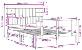 Cama com estante sem colchão 140x200 cm pinho maciço