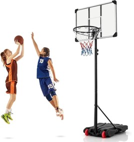 Cesto de basquetebol portátil Sistema de altura ajustável para crianças e adultos com tabela inquebrável Base insuflável Base almofadada Rodas de tran