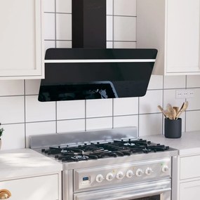 vidaXL Exaustor de parede 90 cm aço e vidro temperado preto