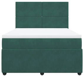 Cama com molas/colchão 140x200 cm veludo verde-escuro