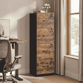 Armário arquivo escritório com 4 gavetas com fechadura 40 x 41 x 135,5 cm Castanho vintage-Preto