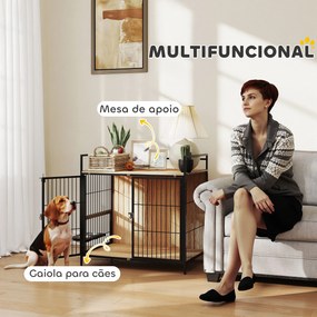 Gaiola para Cães Mesa Auxiliar Moderna com Suporte Giratório com 2 Tigelas para Cães Médios 80x56x76,5 cm Madeira e Preto
