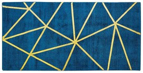 Tapete em viscose azul marinho e dourado com padrão geométrico 80 x 150 cm HAVZA Beliani