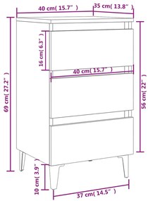 Mesa de cabeceira c/ pernas em metal 40x35x69 cm branco