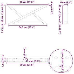 Pés para mesa de centro 2 peças antracite 70x(30-31,3) cm aço