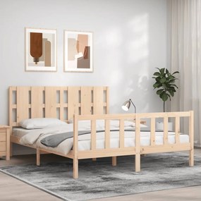 Estrutura de cama com cabeceira 160x200 cm madeira maciça