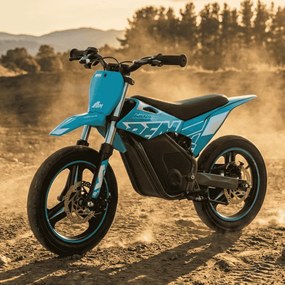 Mini moto elétrica para crianças velocidade até 30Km/h C/Limitador RFN SX-E350 WARRIOR 350W Supermotard 14/14” Azul Celeste