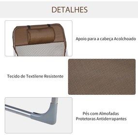 Espreguiçadeira dobrável e reclinável de jardim com apoio de cabeça e