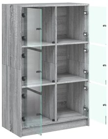 Armário alto com portas derivados de madeira cinzento sonoma