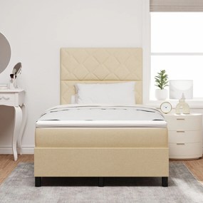 Cama com Caixa de Molas e Colchão &amp; LED Creme 120x200 cm Tecido